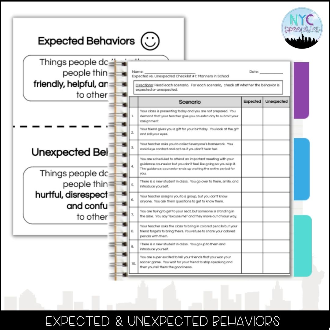 Social Scenarios Appropriate Vs Inappropriate Manners In School NYC 